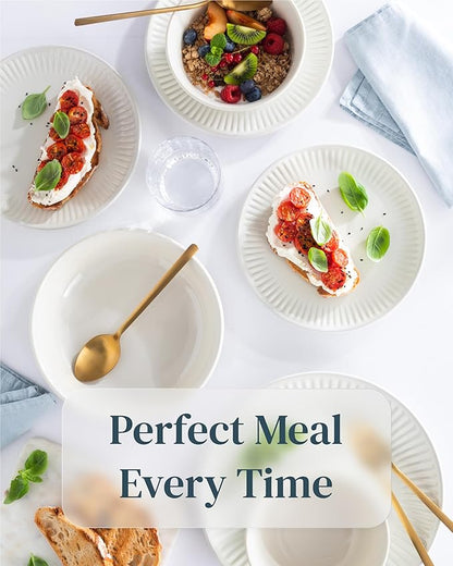 Stoneware Dinnerware Set for 8 People HYGGE 24-Piece - Elegant Scandi Design - Premium Dish Set - Bowl and Plate Set - Tableware for 8 People in a Ribbed Design - Pure Living in Beige