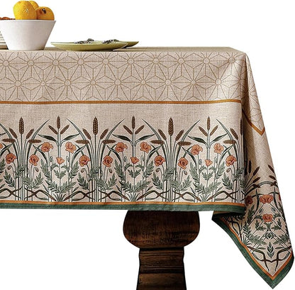patdrea Designer French Light Brown Long Rectangle Table Cloth,Linen Floral Durable Breathable Tablecloth,Decorative for Kitchen Dining,Parties,Tea Party,Christmas,Thanksgiving,63"x102"-Cudillero