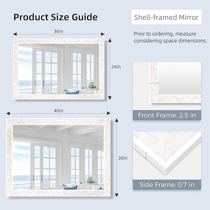 Tanmicoshomy White Shell Framed Rectangular Wall Mirrors