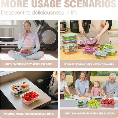 10-Pack Meal Prep Containers with Snap Locking Lids, Glass Airtight Lunch, Food Storage Containers, Microwave, Oven, Freezer and Dishwasher Friendly, Gray