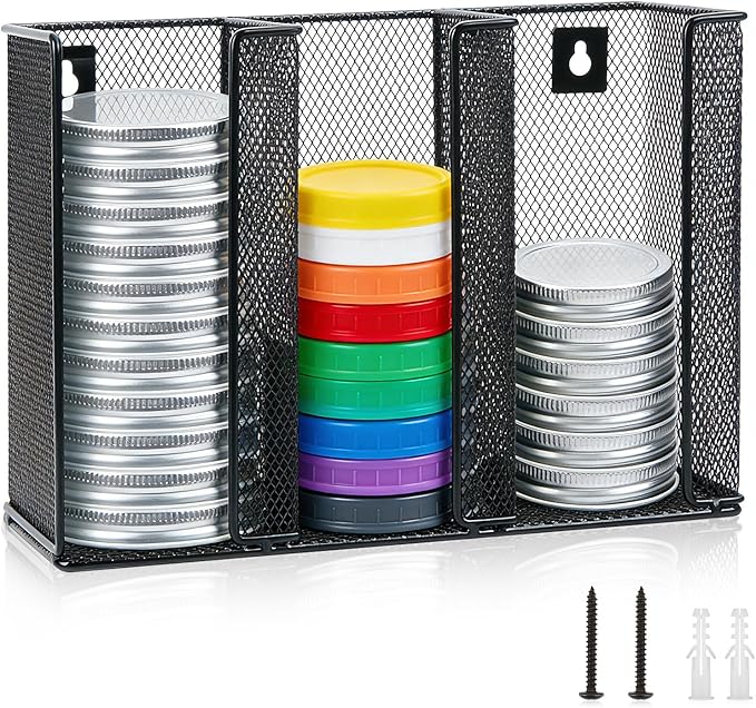 Wall Mounted Mason Jar Lid Organizer Metal Mason Jar Lid Holder 3-Compartment