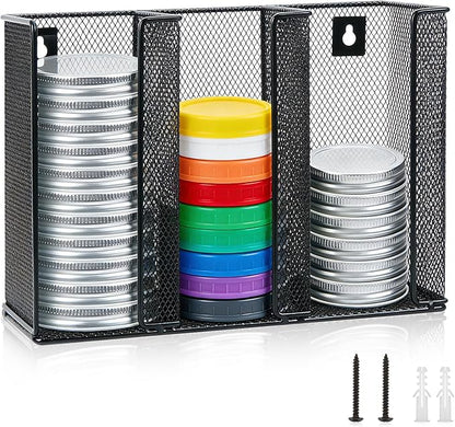 Wall Mounted Mason Jar Lid Organizer Metal Mason Jar Lid Holder 3-Compartment