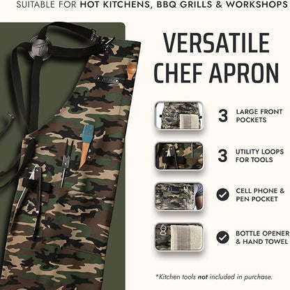 Asaya Chef and BBQ Apron with Bottle Opener and Hand Towel - 10oz Cotton Canvas