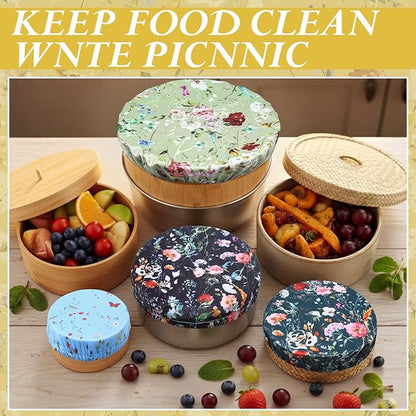Patelai 10 Pcs Bowl Covers Reusable in 5 Size Stretch Cloth Fabric Elastic Food
