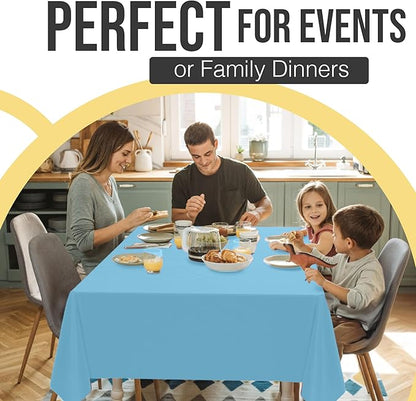 Exquisite 66% Thicker Premium Plastic Table Cloth Rectangle Table Cover 0.5 Mil 12 Pack Sky Blue Table Cloth 54 Inch x 108 Inch Disposable Tablecloth Won't Tear Easily Like Cheap Thin Brands
