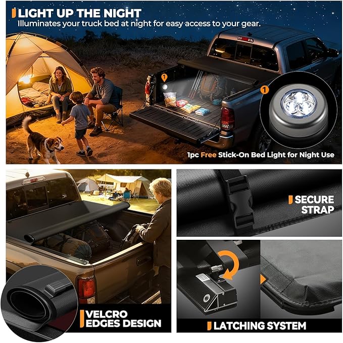 Auto Dynasty Soft Roll-up Truck Bed Tonneau Cover Compatible with 2015-2025 Ford F-150 8.2Ft/97.6Inch Fleetside/Styleside Bed, Matte Black Soft Vinyl Top