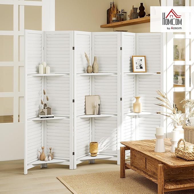 HOMCOM Room Divider, 6 Panel 67" Tall Wood Privacy Screen