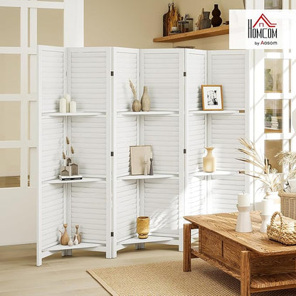 HOMCOM Room Divider, 6 Panel 67" Tall Wood Privacy Screen