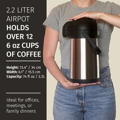 Thermal Coffee Carafe 74Oz, Keeps Drinks Hot