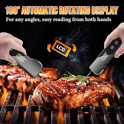 Meat Thermometer Digital Instant Read Food Thermometer for Cooking, Waterproof Kitchen Thermometers with Backlight, Magnet, Auto-Rotating, BBQ Thermometer for Grill Smoker Oil Fry Candy Thermometer