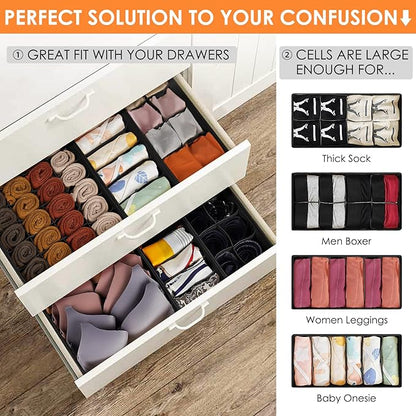 6 Pack Sock Underwear Drawer Organizer Dividers, 58 Cell Foldable Fabric
