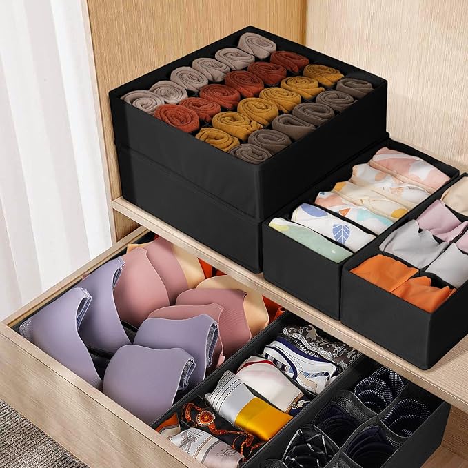 6 Pack Sock Underwear Drawer Organizer Dividers, 58 Cell Foldable Fabric
