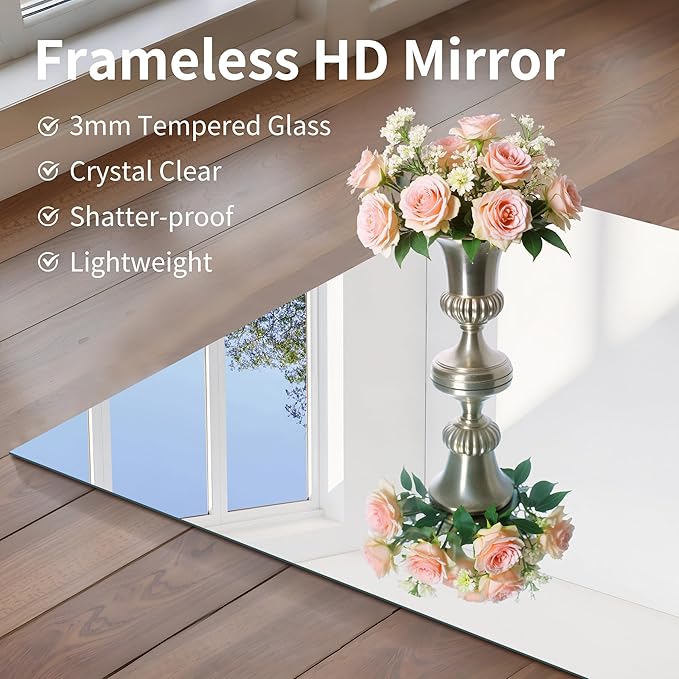 CILIBER 30x30 inch Frameless Bathroom Mirror, Square Frameless Mirrors