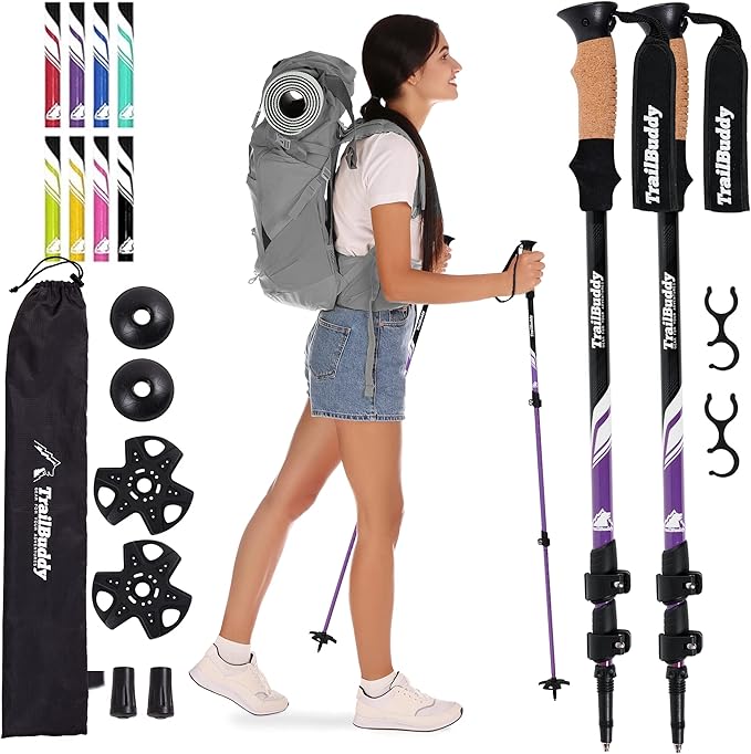 TrailBuddy Trekking Poles ??Lightweight 7075 Aluminum Hiking Poles for Women, Men & Seniors ??Collapsible Walking Sticks for Travel, Trails & Balance