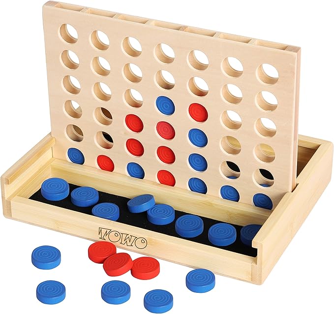 TOWO Wooden 4 in a Row Game - Classic Strategy Game for Adults Children-Connect The 4 Discs of Same Colour in a Row - Travel Games Family Board Games Toys Gift for 6 Years Old Kids Boys Girls Adults