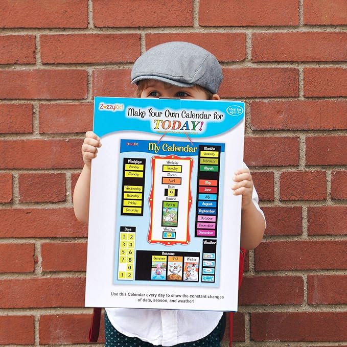 ZazzyKid Magnetic Calendar & Weather Chart for Kids - Preschool Daily Calendar Learning for Days of the Week, Months, Weather & Season Blue