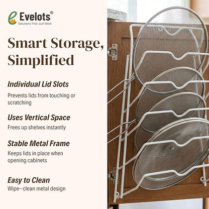 Evelots 6 Pot Lid Organizer for Cabinet or Pantry Wall