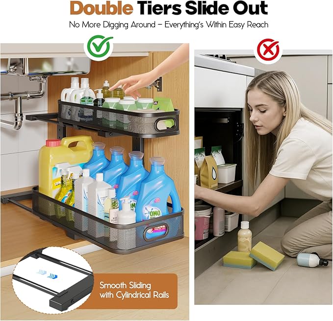 2 Pack 19.3IN-Depth Under Sink Organizer