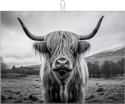 Highland Cow Dish Drying Mat for Kitchen Counter Drying Pad Absorbent
