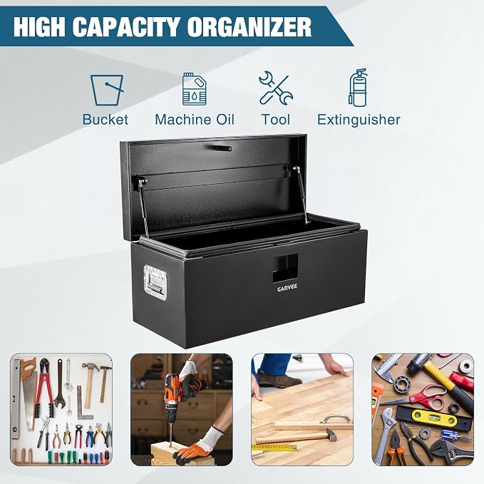 Garvee 36 Inch Black Steel Truck Bed Tool Box, Trailer Tongue Box, Truck Storage Organizer Tool Chest For Truck Bed, RV, Trailer