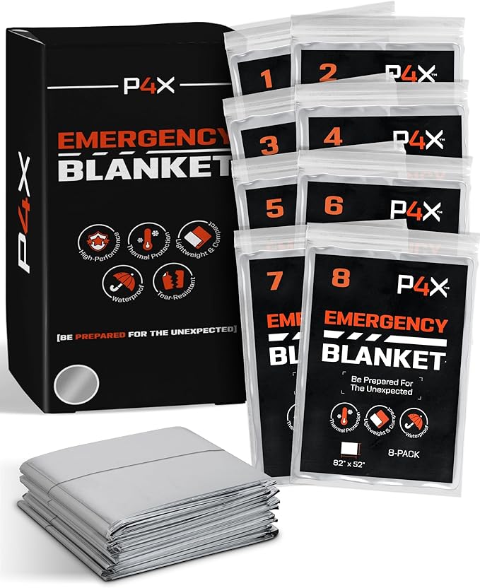 PREPARED4X Mylar Blankets 8 Pack - Waterproof Emergency Blanket - Rip and Tear Resistant Survivalist Gear - Emergency Thermal Blanket for Outdoor Survival