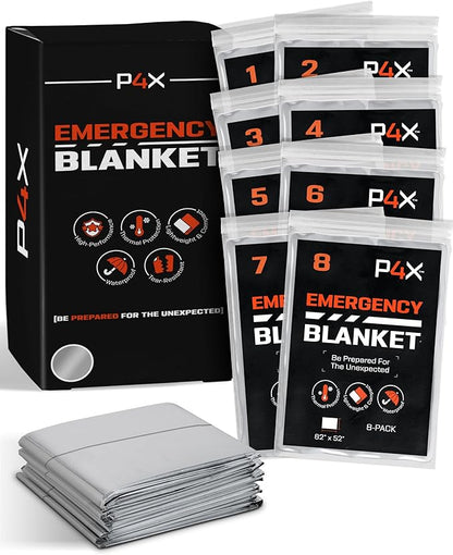 PREPARED4X Mylar Blankets 8 Pack - Waterproof Emergency Blanket - Rip and Tear Resistant Survivalist Gear - Emergency Thermal Blanket for Outdoor Survival