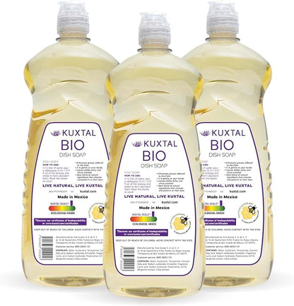 KUXTAL Dish Soap 3 Pack – Gentle on Hands, Powerful Grease Cutting, Biodegradable Plant-Based Formula for Hand Washing, Natural Citrus Scent, 27.7 fl oz Each