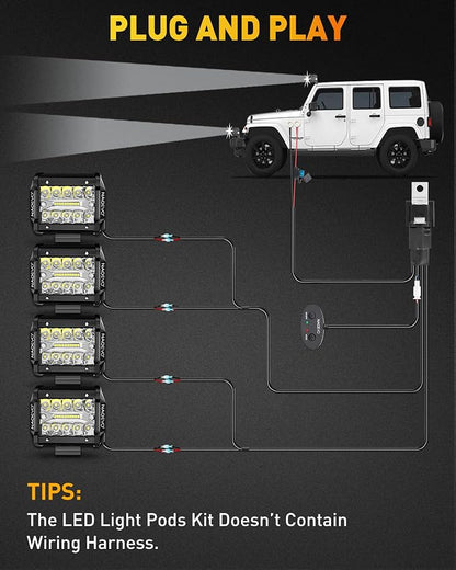 NAOEVO 4 Inch LED Pod Lights, 240W 24,000LM LED Fog/Driving/Off Road Lights with Spot Flood Combo, Cube Pods for Truck Boat ATV UTV Pickup, 4 Pcs (White)