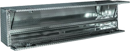 Buyers Products 1705650 Diamond Tread Aluminum Contractor Truck Tool Box – 2-Tier Storage, 88 x 21 x 13.2 in, Flip-Up Door with Gas Shocks, Weather-Resistant, No-Drill Install – Made in USA