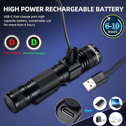 DARKDAWN UV 395nm Light Flashlight USB Rechargeable Ultraviolet LED Woods Lamp Portable Blacklight for cat Urine Detection Dry Stains, Uranium Glass, Resin Curing, D300 395 nm