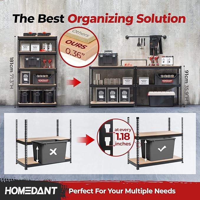 HOMEDANT 5-Tier Laminated Boltless Heavy Duty Metal Shelving Unit Adjustable Garage Storage Utility Rack Shelves Organization Shelf Warehouse Industrial 39.8" W x 18.2" D x 71.3" H 10Pack
