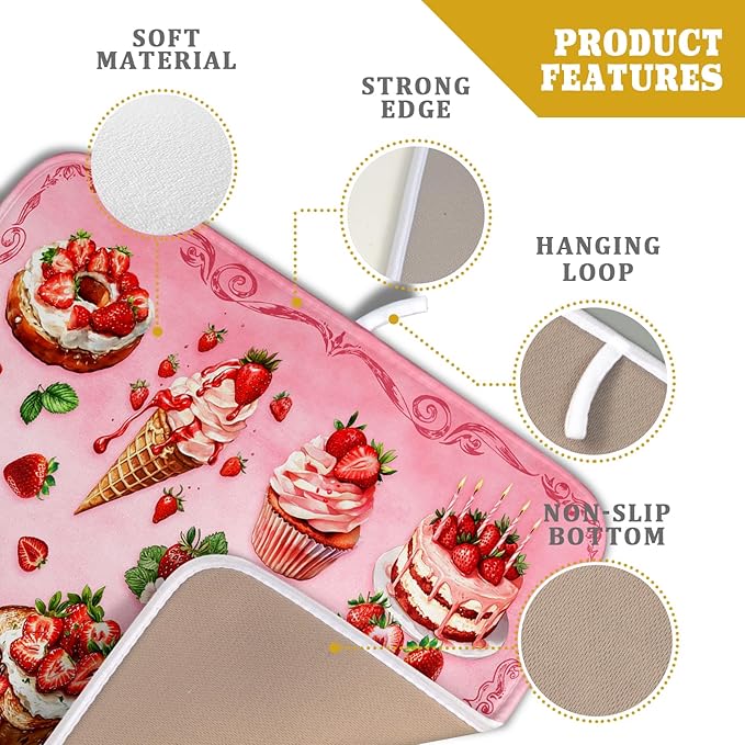Pink Strawberry Dish Drying Mat