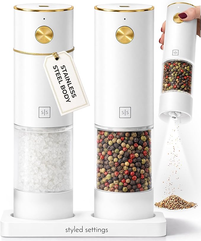 White Electric Salt and Pepper Grinder Set – Automatic Salt and Pepper Grinder