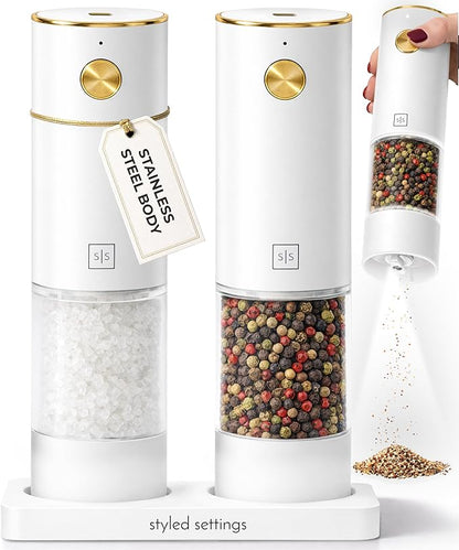 White Electric Salt and Pepper Grinder Set – Automatic Salt and Pepper Grinder
