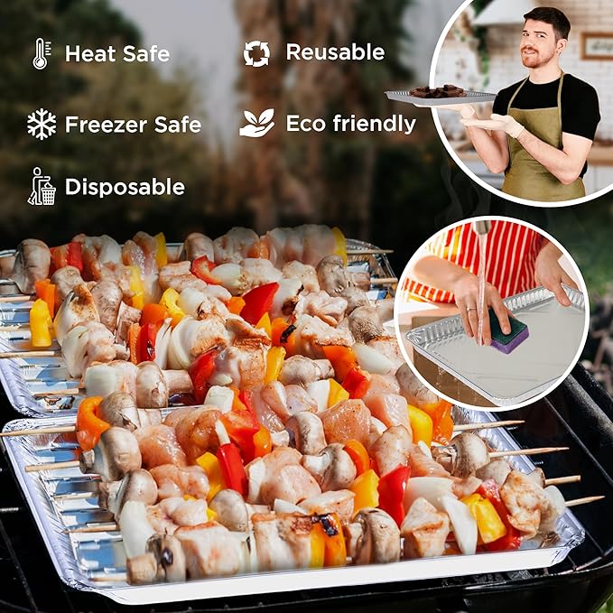 PLASTICPRO Aluminum Pans 100 Pack Disposable Cookie Sheets 13 x 17 Baking Pans