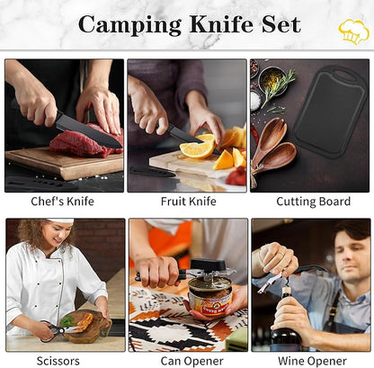 Camping Essentials Cookware Cooking Utensils Set - Portable Camp Kitchen Mess Kit Outdoor Accessories, Stainless Steel & Silicone, Camping Gear Equipment for RV Picnic Grill
