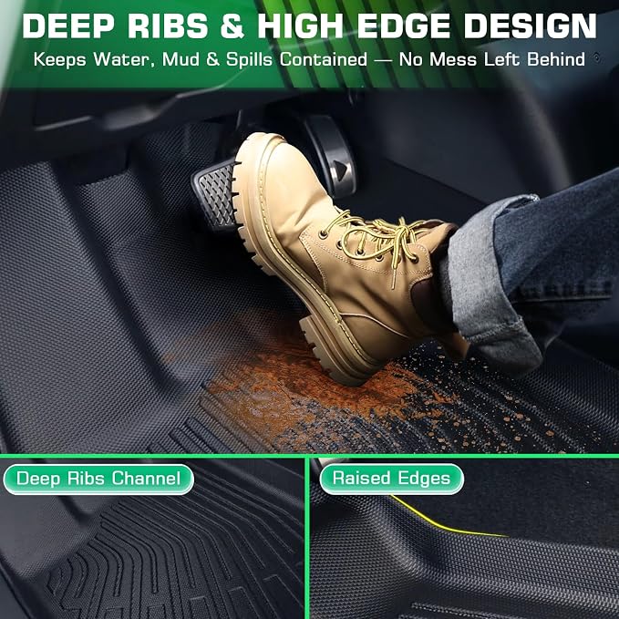 Floor Mats for Chevy Traverse 2007-2017 | 2008-2017 Buick Enclave | 2007-2017 GMC Acadia | 2007-2010 Saturn Outlook All Weather Custom Fit TPE Floor Liners for Traverse 1st, 2nd and 3rd Row
