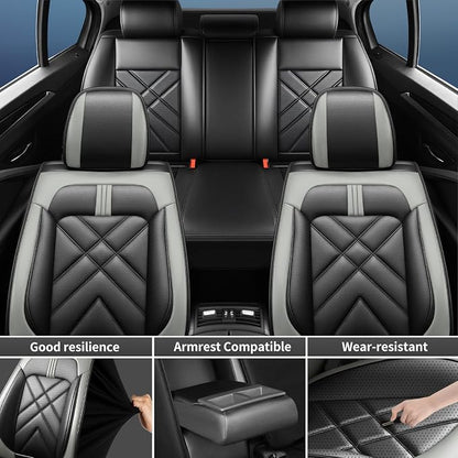 Ranger Car Seat Covers Custom Fit for Ford Ranger 2019-2026, Full Coverage Leather Waterproof Breathable Seat Covers, Automotive Seat Protectors, Airbag Compatible(2 Front Seats, Black Gray)