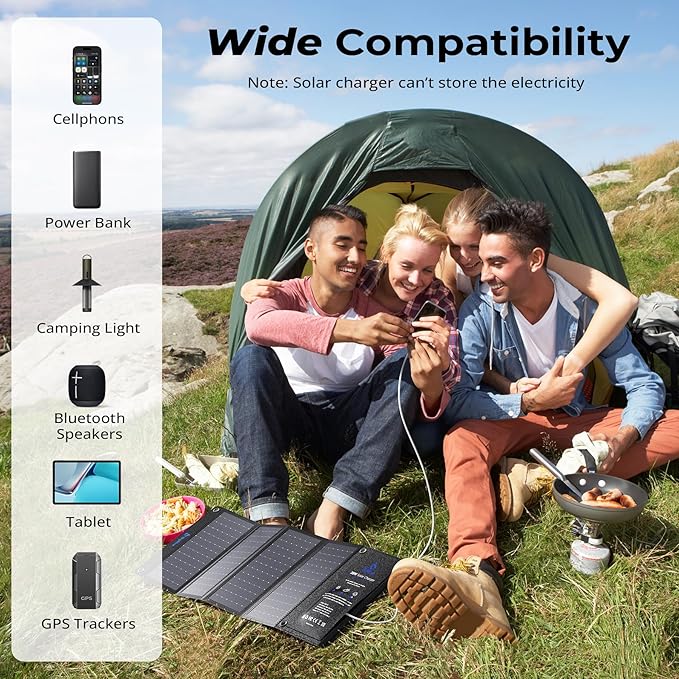 [Upgraded] BigBlue 3 USB Ports 28W Solar Charger(5V/4.8A Max), Portable Foldable Solar Panel for Camping, IP44 Waterproof, Compatible with iPhone 11/XS/XS Max/XR/X/8/7, iPad, Samsung Galaxy LG etc.