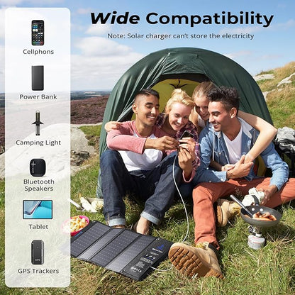 [Upgraded] BigBlue 3 USB Ports 28W Solar Charger(5V/4.8A Max), Portable Foldable Solar Panel for Camping, IP44 Waterproof, Compatible with iPhone 11/XS/XS Max/XR/X/8/7, iPad, Samsung Galaxy LG etc.