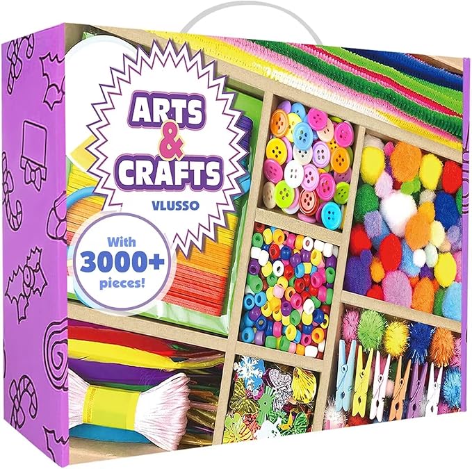 VLUSSO 3000Pcs DIY Arts and Crafts Supplies Kit for Kids - Kids Craft Kits Art Supplies Material Set with Pipe Cleaner All in 1 Crafts Activity Gifts Toys for Girls Boys Age 4-6, 6-8, 8-12 Years