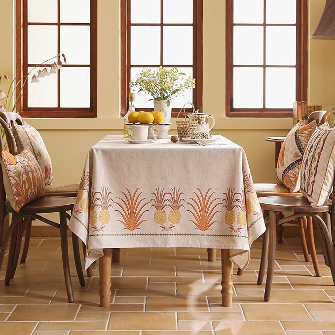 patdrea Designer Linen Small Tablecloth for Rectangle Table,Pineapple Pattern Tablecloths,Table Cover Cloth Colorful Decor for Kitchen Dining Christmas,Thanksgiving,55"x79"-Pineapple B