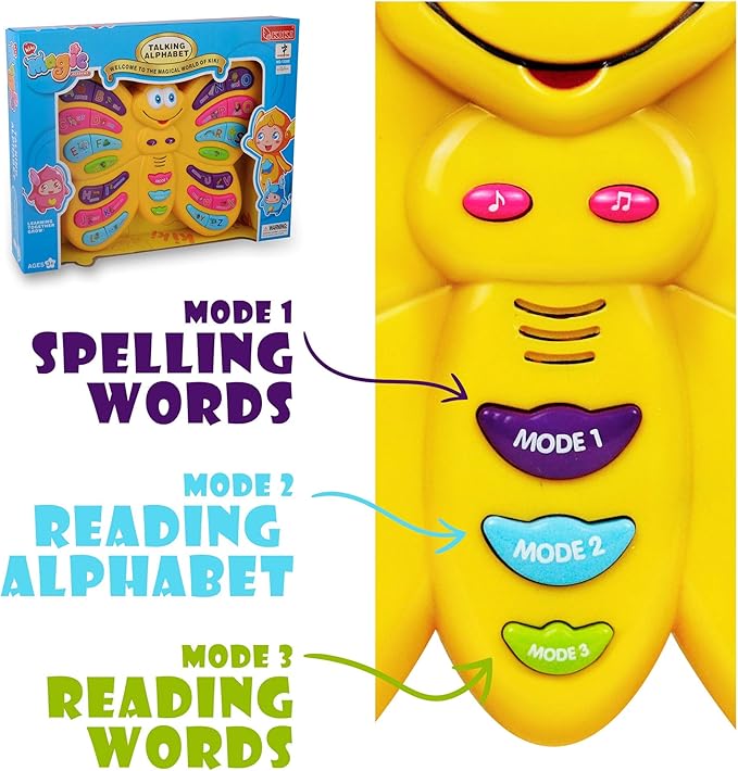 Preschool ABC Learning Toy, Interactive Educational Butterfly Toy for Toddlers, Animal Sounds & Music, Early Development See and Say Baby Toys for 3 Year Old Boys & Girls