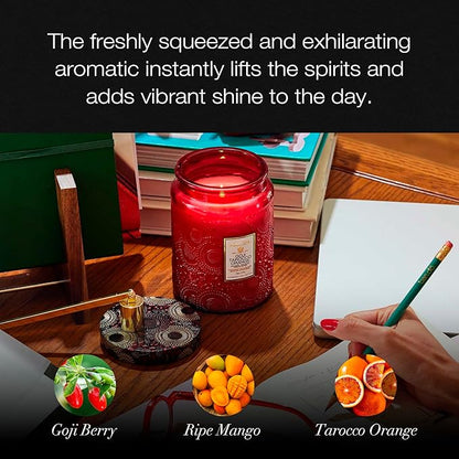 Voluspa Goji Tarocco Orange, Large Candle Jar, 18 oz, 100 Hour Burn Time, All Natural Wicks and Coconut Wax for Clean Burning, Vegan, Poured in the USA