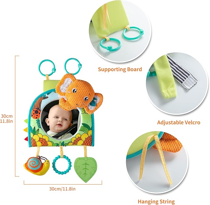 Car Seat Toy, Baby Car Mirror Toy for Rear Facing, Travel Baby Activity Center with Hanging Engaging Toys for Infants Babies 0-6-12-18 Months Boy Girl