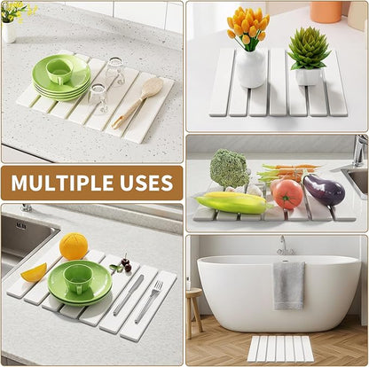 Stone Dish Drying Mat for Kitchen Counter, 15.5''x11.8'' Foldable Quick Dry