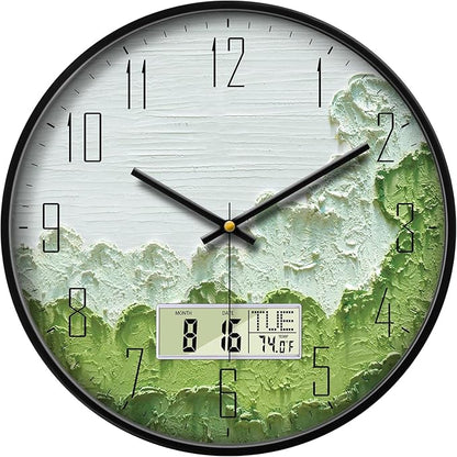 SCOAGE Modern Wall Clock with Temperature Green Forest Large Display