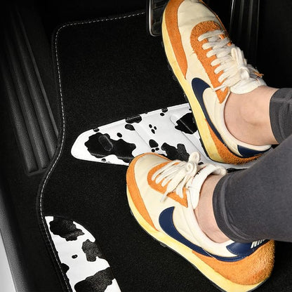 CAR PASS Waterproof Universal Fit Car Floor Mats, Cow Print Car Mats Fit for SUV,Vans,sedans, Trucks,Set of 4pcs Car Carpet with Driver Heel Pad and Nibs Backing,or Cute Women Girly Funny Black White