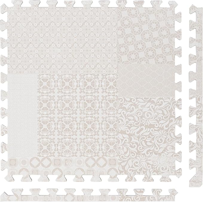 Popsykosy Premium Exercise & Baby Foam Play Mats - Stylish & Large Non-Toxic Puzzle Floor Mat - 6 Tiles - Spacious 6ft x 4ft - Peel-Resistant Reinforced Version - Soft, Thick, Waterproof -Totem Beige