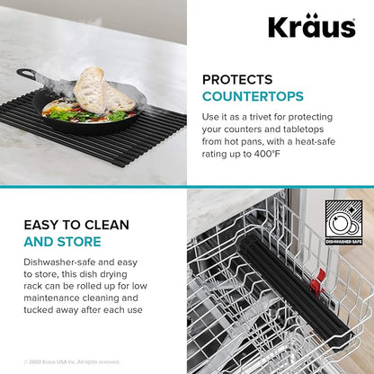 Kraus Multipurpose Workstation Sink Roll-Up Dish Drying Rack, Colander and